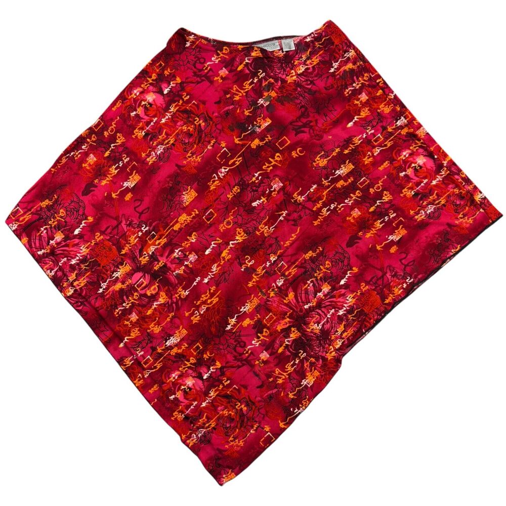Chico's Wishful Villa Poncho Top Womens One Size Red Patterned Triangle Stretch